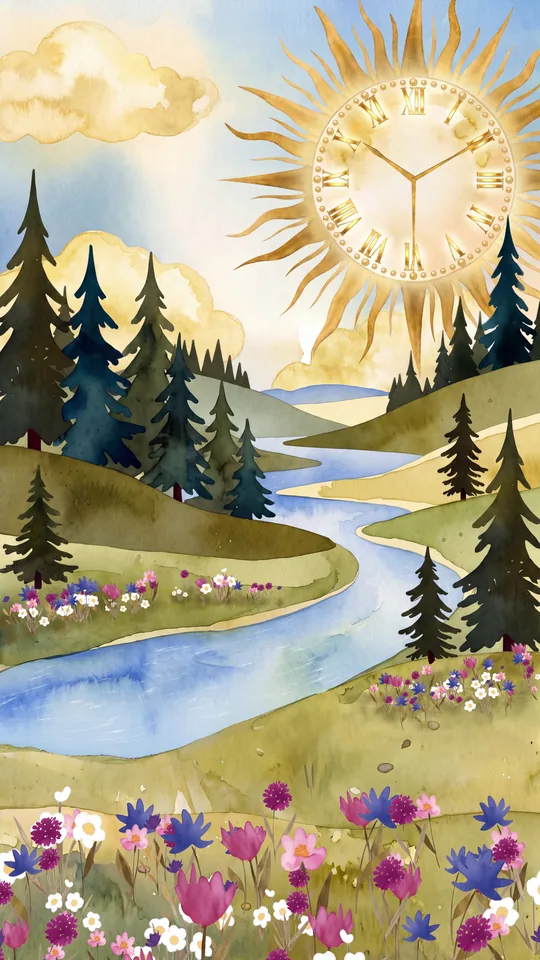 Thème Rive du Soleil - Horloge animée sur écran vertical 9:16