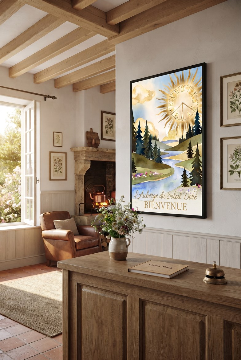 Thème Rive du Soleil sur écran vertical à l'accueil d'une maison d'hôtes
